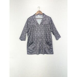 Vicki Wayne Women's Gray Geometric Pattern‎ Button Up Collared Top XL USA